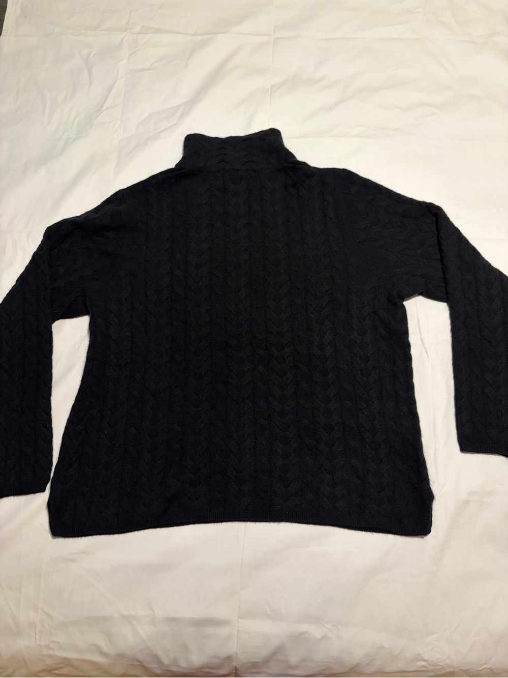 Garnet Hill Women's100% Cashmere Cable Knit T-neck Sweater Black - Picture 5 of 5